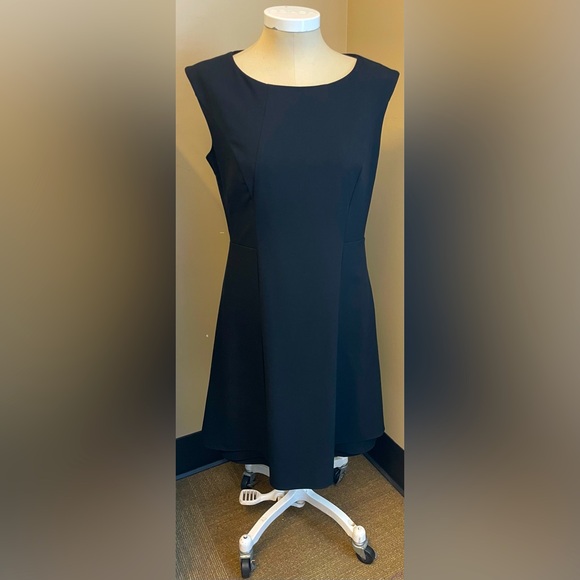 Calvin Klein Black Fit Flare knee length round neckline work dress - size 12 - Picture 1 of 9